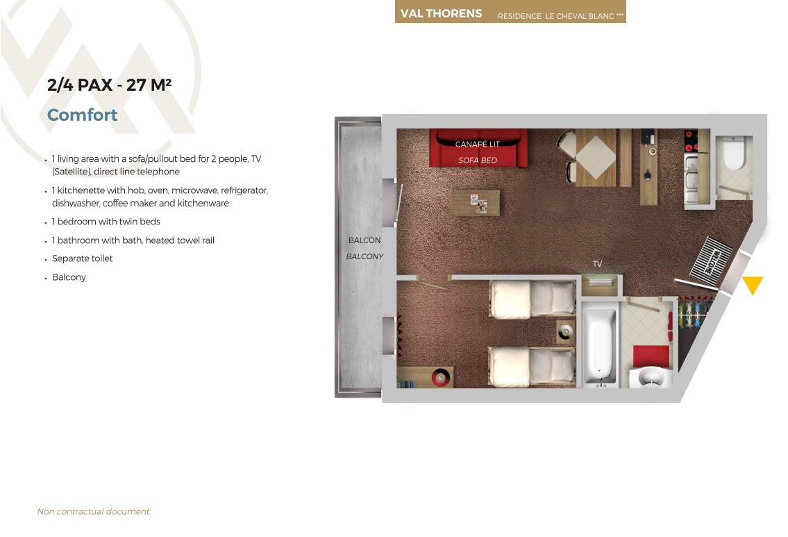 Plan of 4 person apartment comfort Cheval Blanc Val Thorens
