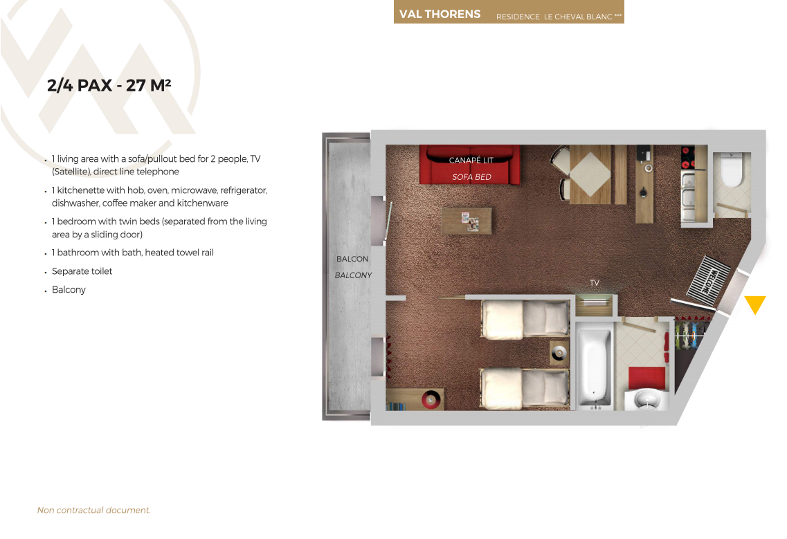Plan of standard 4 person apartment Cheval Blanc Val Throens