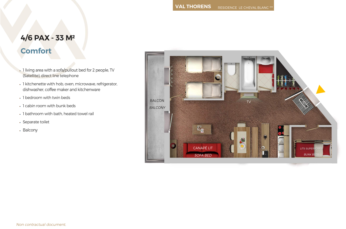 Plan of 6 person comfort apartment Cheval Blanc Val thorens