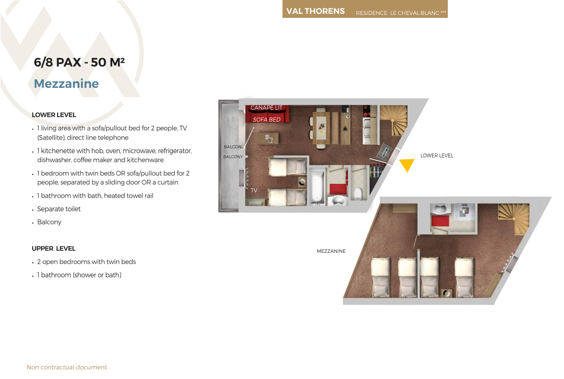 Plan of 8 person mezzanine apartment Cheval Blanc Val Thorens