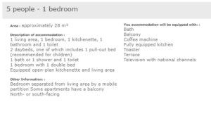 A description of the 5 person apartment at Le Chamois Blanc Chamonix