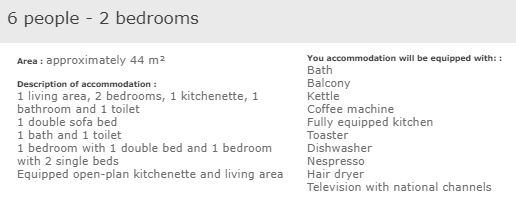 apartment description standard 2 bed 6 in L'Ecrin des Neiges Tignes