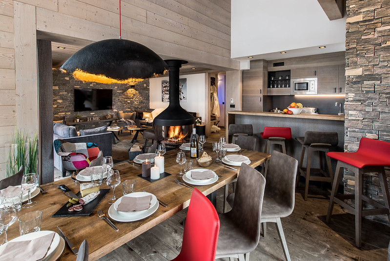 Living and Dining Area at the Chalet Skadi Val d'Isere