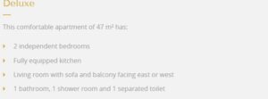 This is the apartment description for the Koh I Nor 4 person deluxe apartment