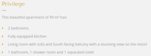 This is the apartment description for the Koh I Nor 4 person privilege apartment