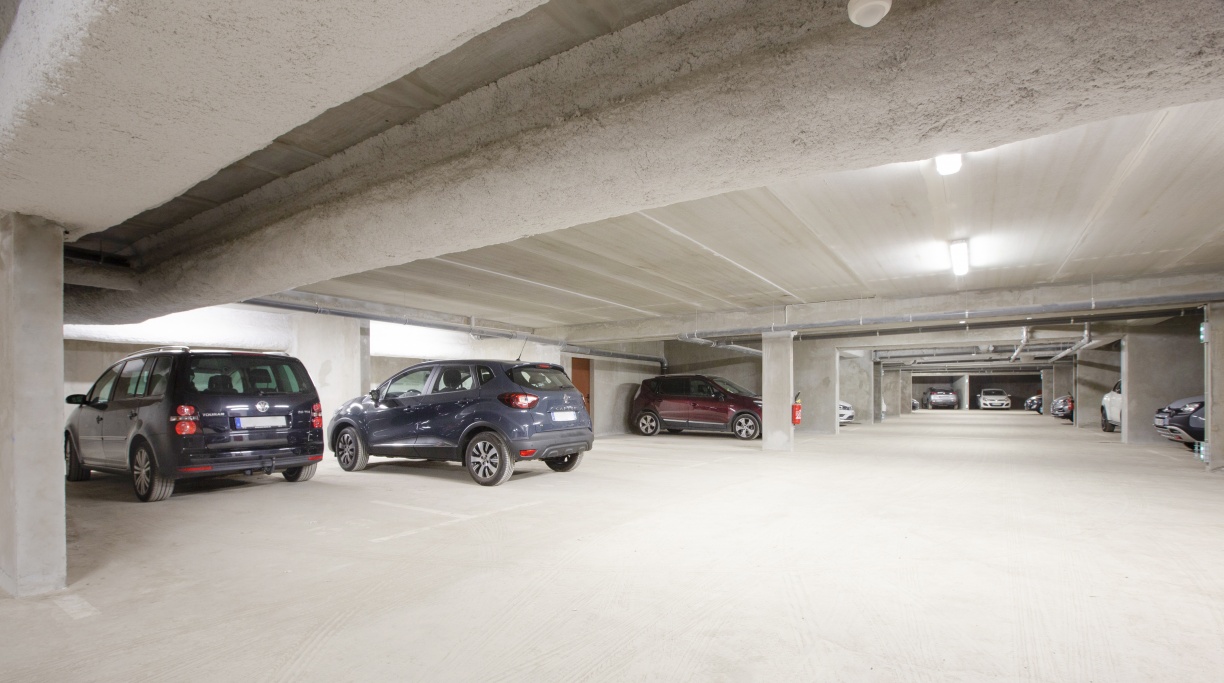 The underground car park at the residence