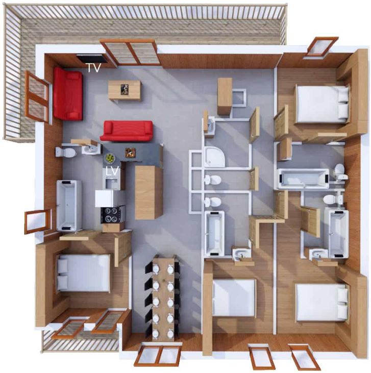 A floorplan for the 10 person apartment