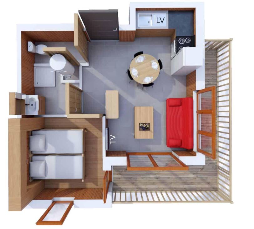 A floor plan for the 2-4 person apartment