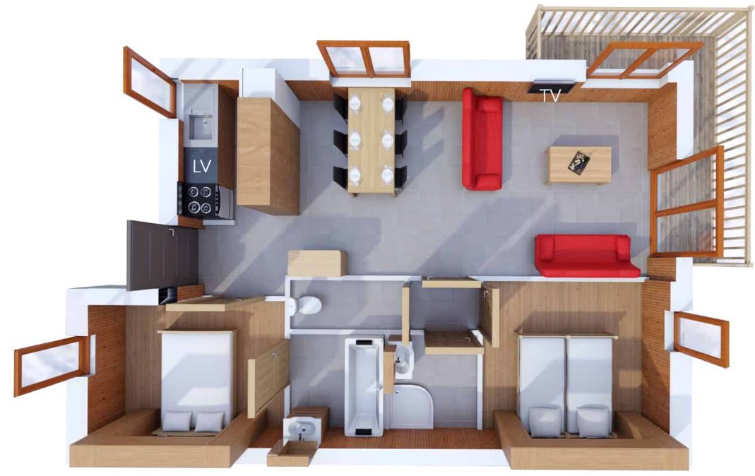 A floorplan for the 6 person apartment