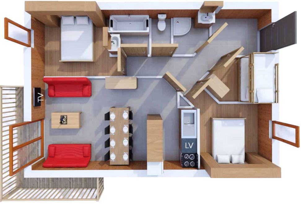A floorplan for the 8-person family apartment