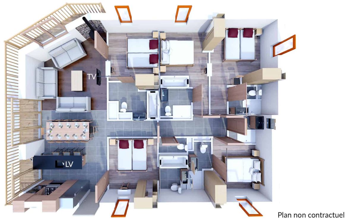An image of the floorplan for the 10/12 person apartment