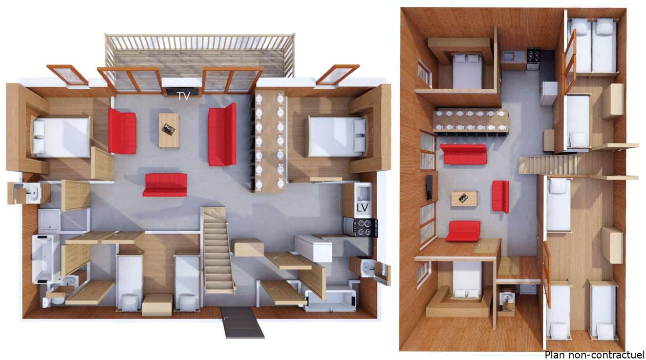 The floor plan for the 12/14 person apartment at Les Balcons de Val Cenis le Haut