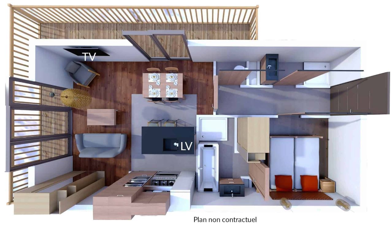 An image of the floorplan for the 2/4Person Apartment 45m2 at Les Balcons Platinum Val Cenis