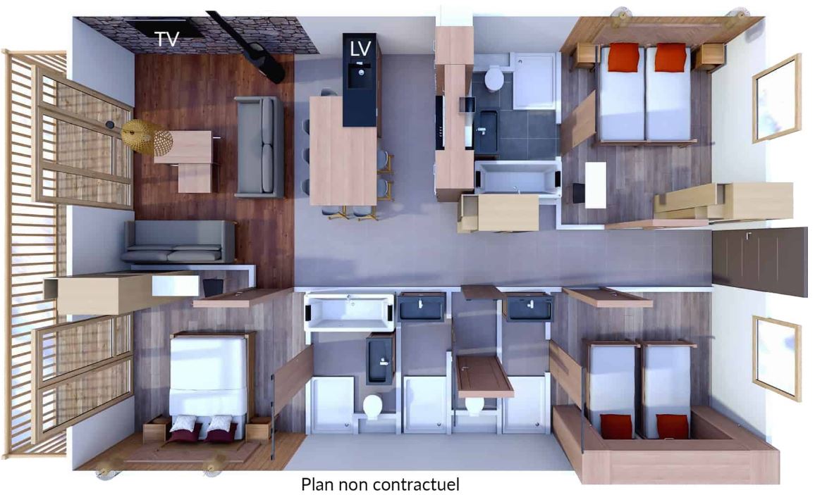 An image of the floorplan for the 6/8 person apartment