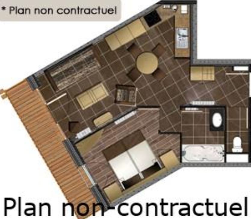 The floor plan for the 2/4 person apartment at Les Balcons Platinum Val Thorens