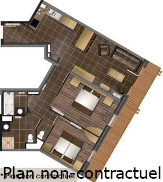 The floor plan for the 4/6 person apartment at Les Balcons Platinum Val Thorens