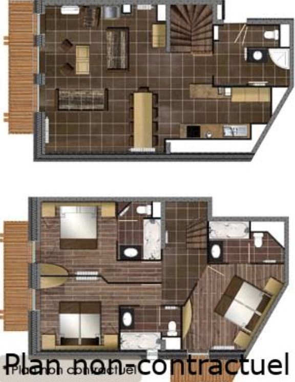 The floor plan for the 6/8 person Prestige apartment at Les Balcons Platinum Val Thorens