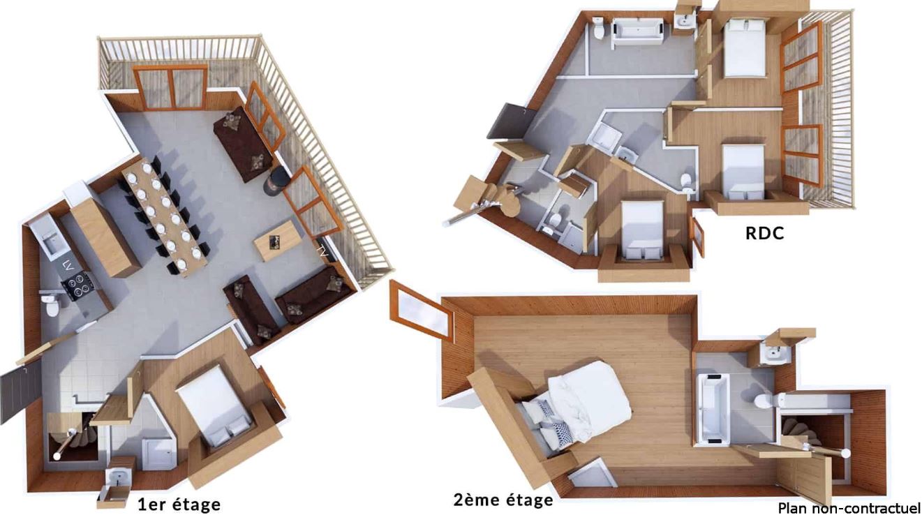 A floor plan for the 10/12 person apartment at Les Balcons de Val Thorens