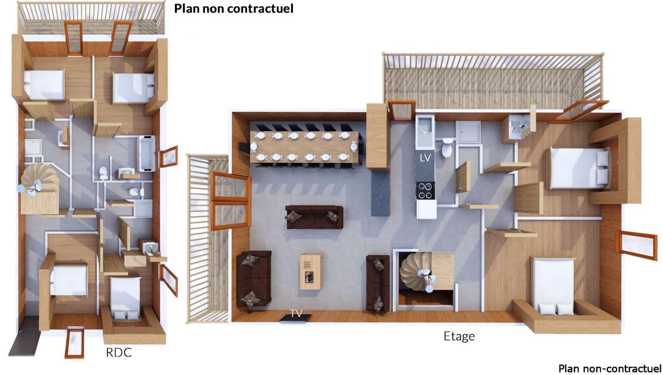 A floor plan for the 12/14 person apartment at Les Balcons de Val Thorens