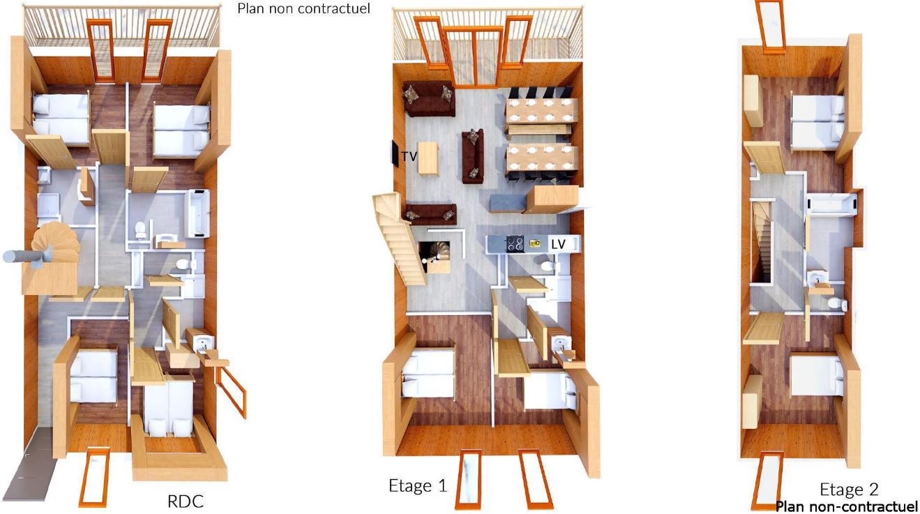 A floor plan for the 16 person apartment at Les Balcons de Val Thorens