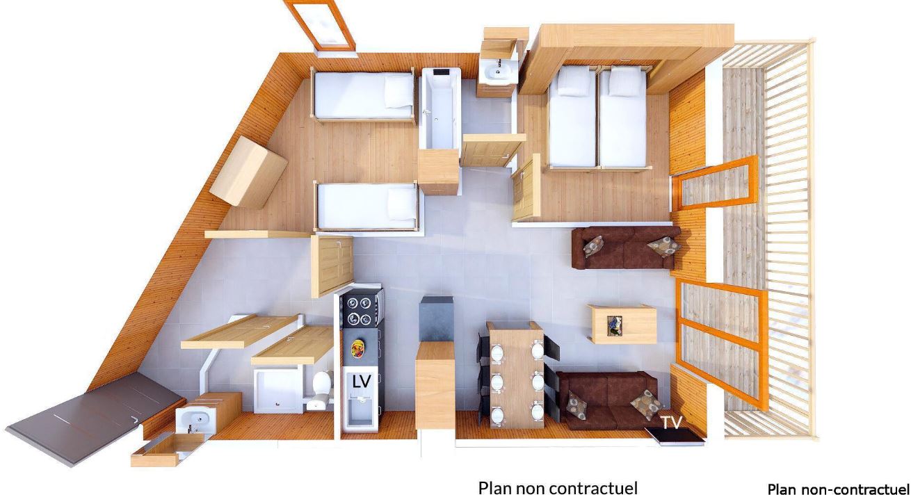 A floor plan for the 4/6 person apartment at Les Balcons de Val Thorens