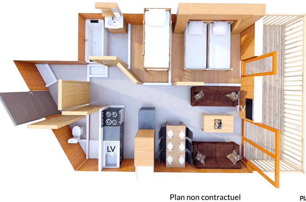 A floor plan for the 4/6 person cabin apartment at Les Balcons de Val Thorens
