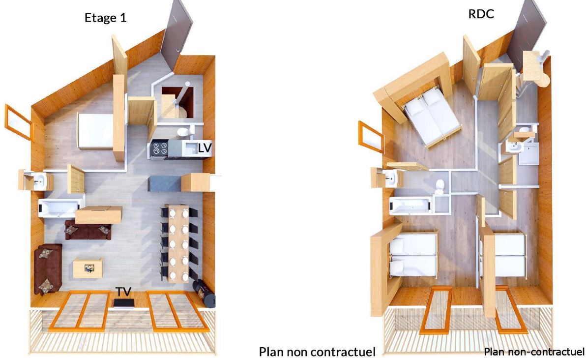 A floor plan for the 8/10 person apartment at Les Balcons de Val Thorens