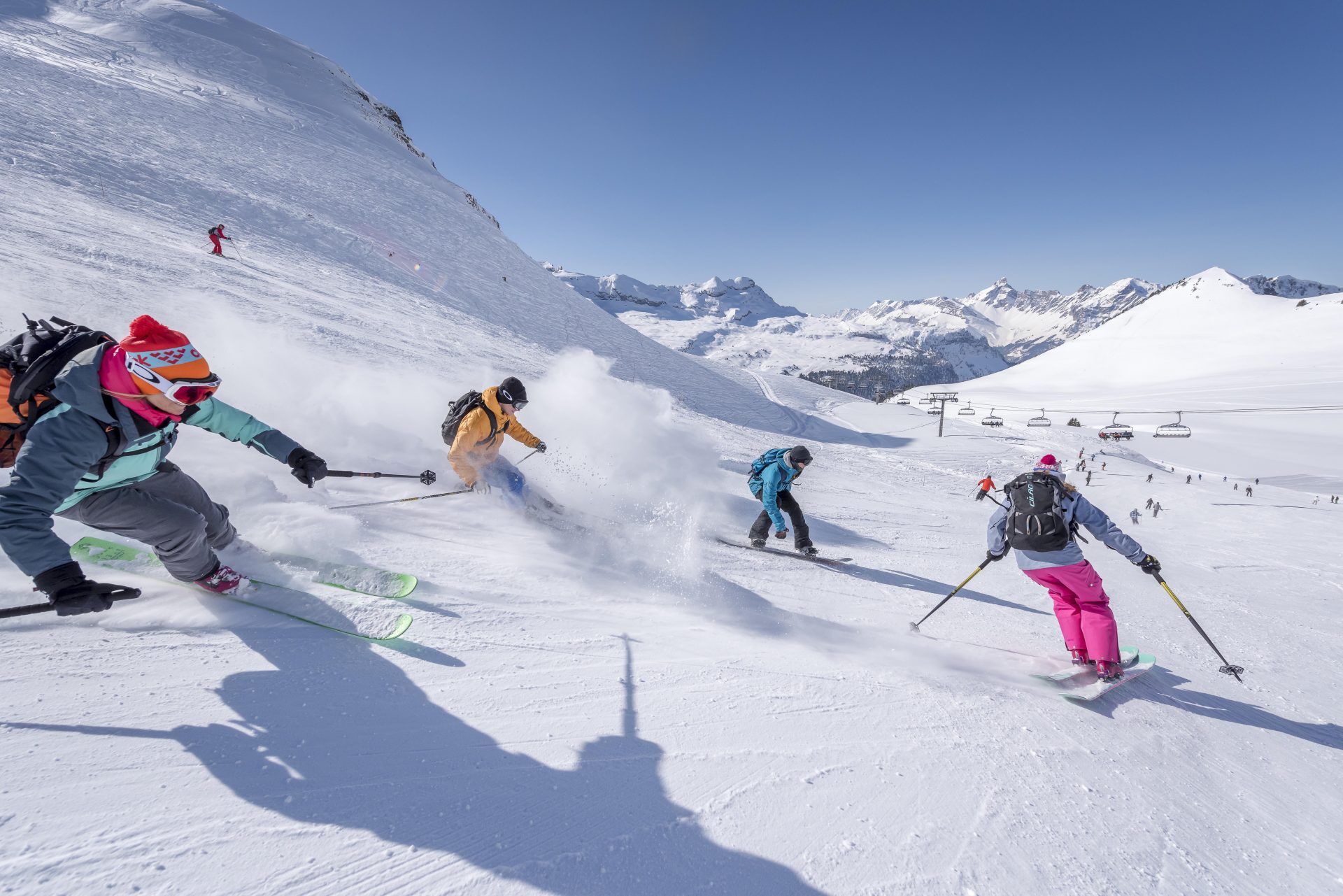 An image of skiiers on the pistes in Les Carroz