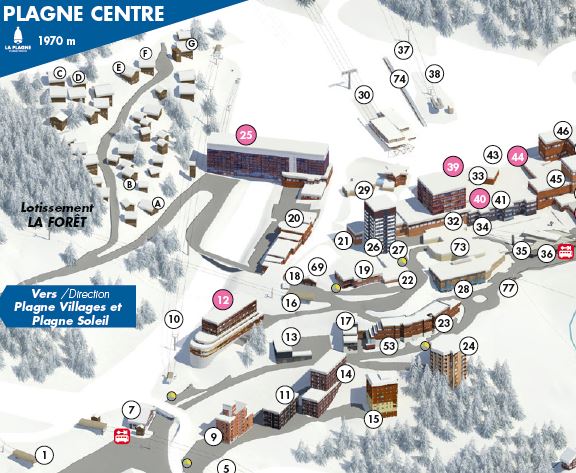 An image of the Plagne Centre resort map