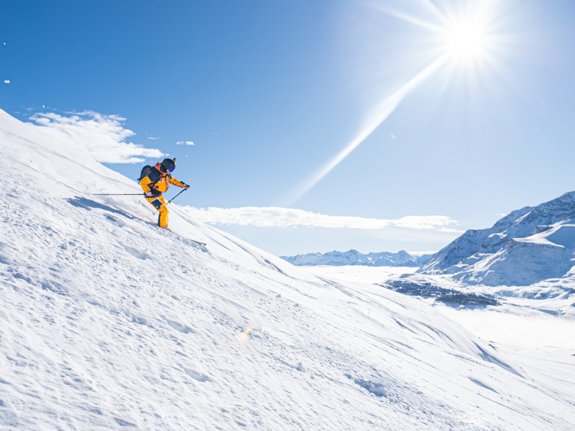 An image of a skier going off pistes in Val Cenis