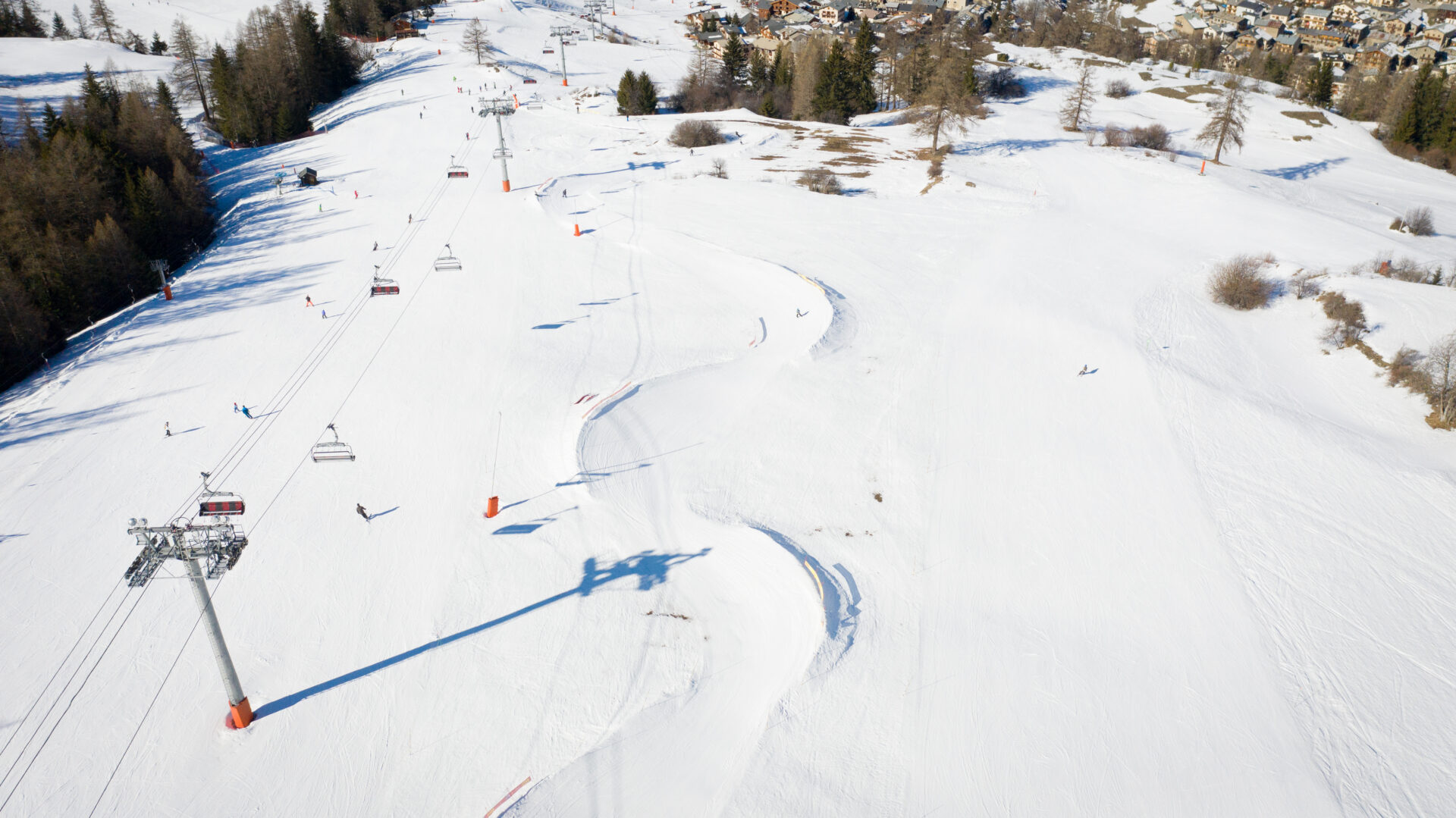 An image of pistes in Val Cenis from above